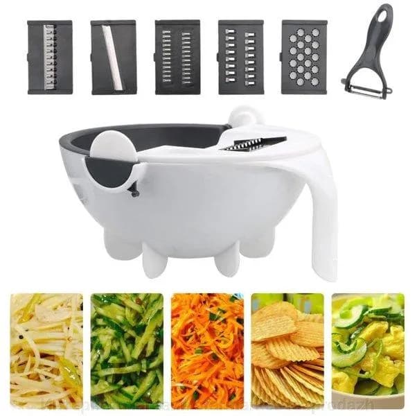 Овочерізка - мультислайсер з кошиком 9 в 1 WET BASKET VEGETABLE CUTTER Багатофункціональна ручна терка-шинковка з ємністю - зображення 1