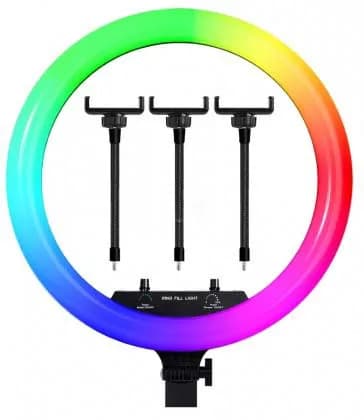 Світлодіодна кільцева лампа для селфі 45 см / Світлодіодна лампа RGB з пультом + сумка (MJ18) - зображення 1