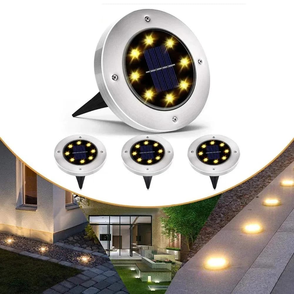 Комплект садових світильників на сонячній батареї Solar Disk Lights, 4 шт ∙ Вуличні ліхтарі з датчиком світла - зображення 1