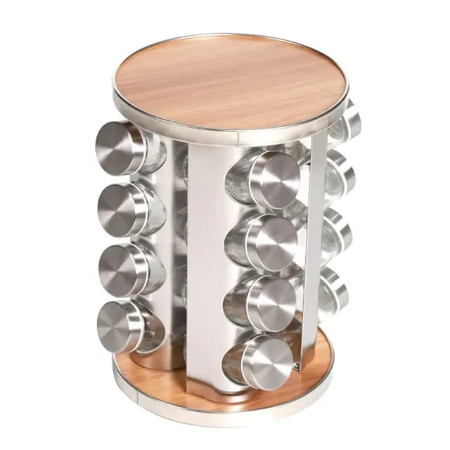 Набір ємностей для спецій Spice Wood Carousel ∙ Карусель - спецівниця на підставці ∙ 16 скляних баночок - зображення 1