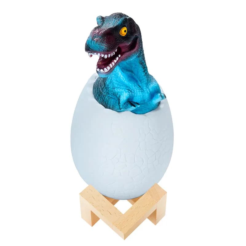 Нічник – світильник Динозаврик в яйці 3D Dinosaur White+RGB Настільна акумуляторна LED лампа з пультом ДУ - зображення 1