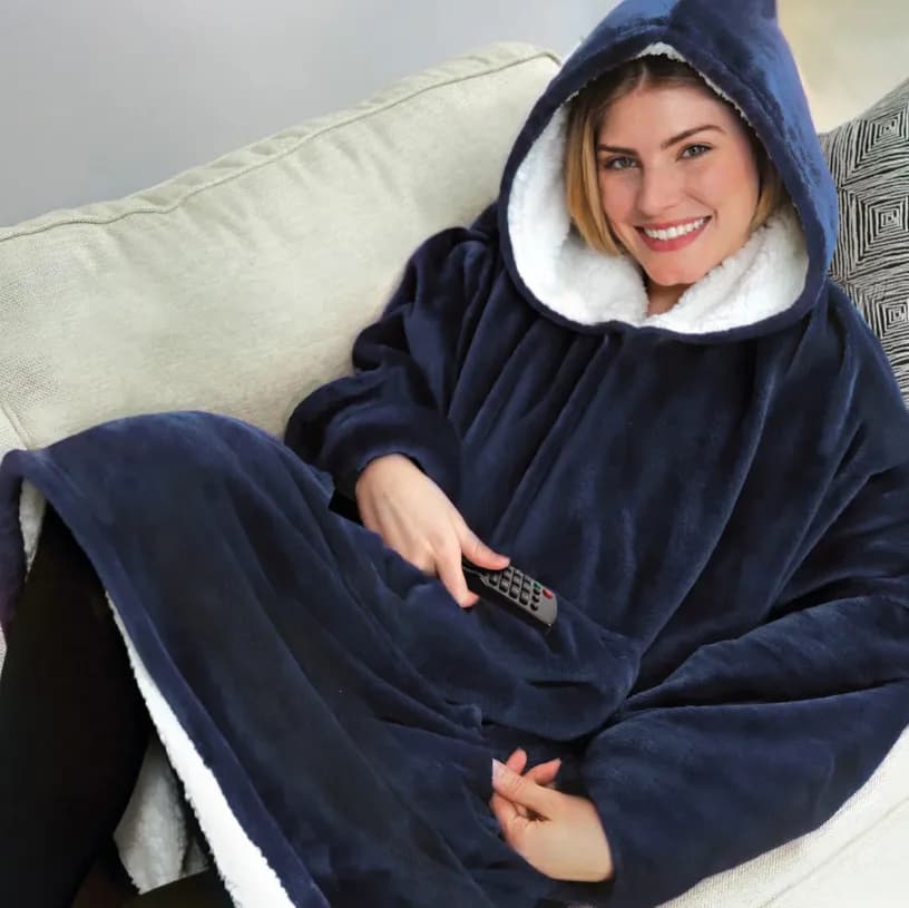 Двостороння толстовка-плед Huggle Hoodie Blanket з капюшоном ∙ Синя