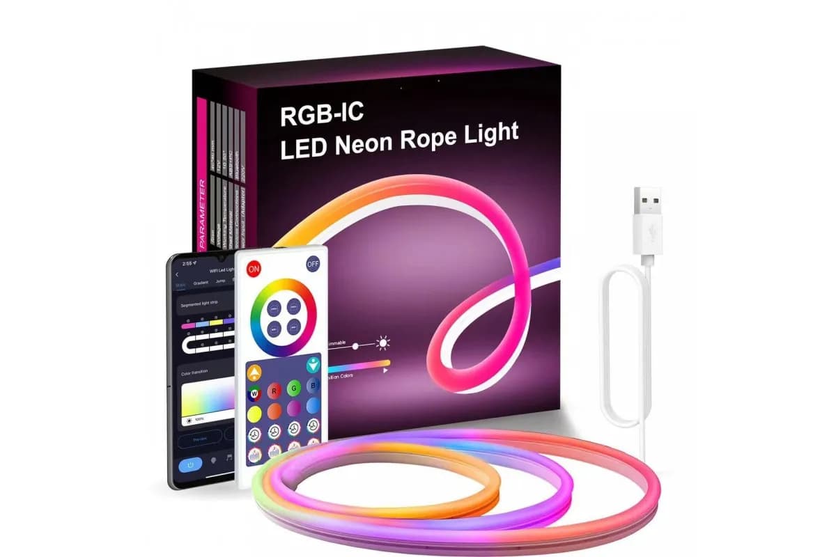 Неонова світлодіодна стрічка LED Neon Strip 5 м · Неоновий RGB гнучкий шнур з керуванням від телефону - зображення 1