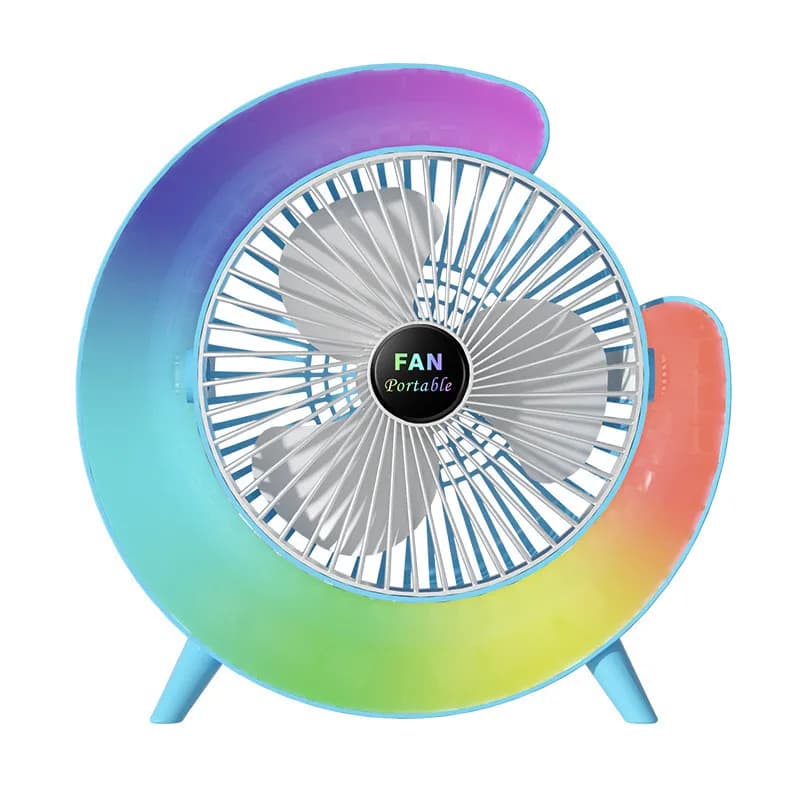 Вентилятор настільний акумуляторний з RGB підсвіткою, обертанням 180° та USB зарядкою - зображення 1