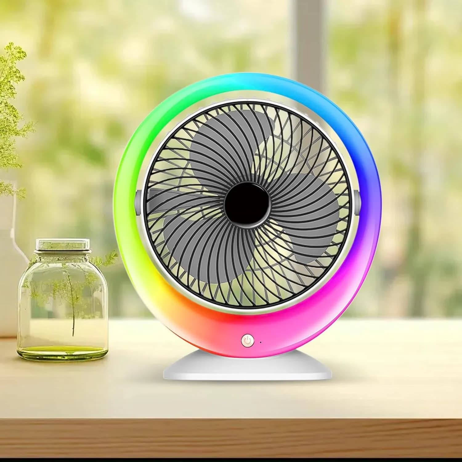 Настільний вентилятор з підсвіткою Mini fan VU-04 • Міні-вентилятор з батареєю 1200 мАг, LED-підсвіткою та 3 режимами обдування - зображення 1