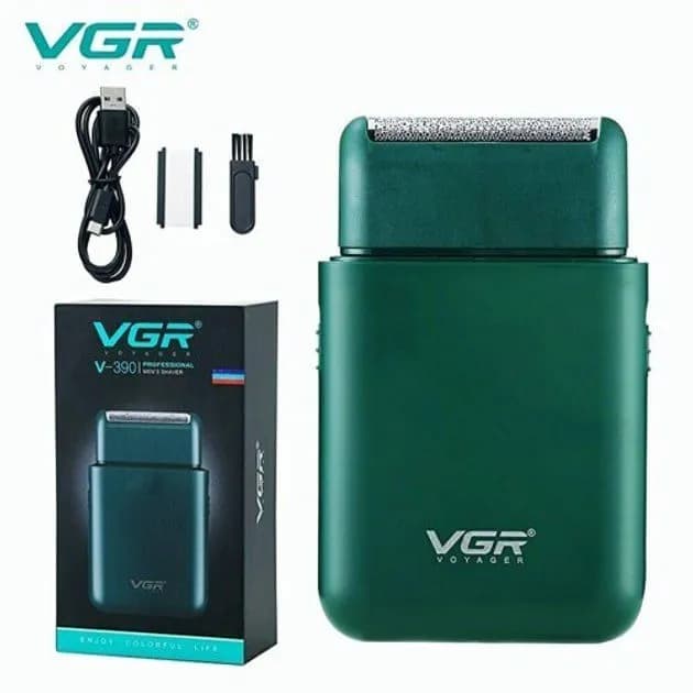 Акумуляторна міні електробритва для чоловіків VGR V 390 Green • Професійний шейвер з тримером для сухого та вологого гоління - зображення 1