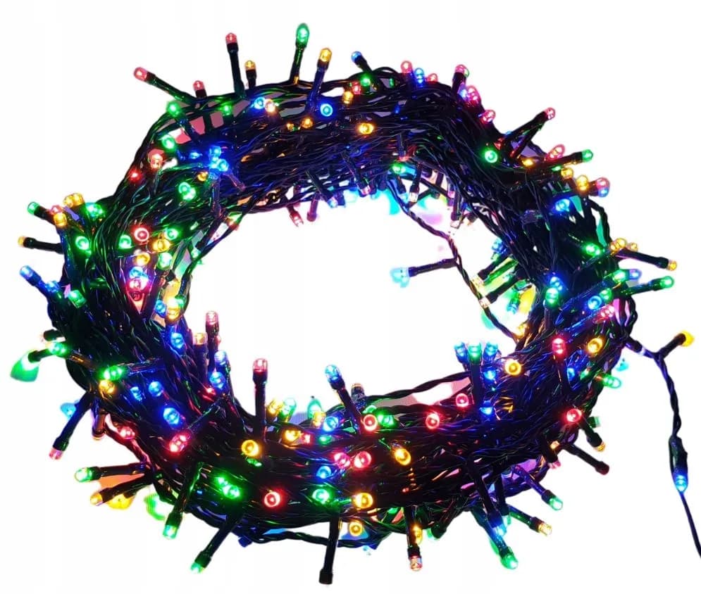 Гірлянда нитка 300led warm 100-10 led флеш на чорному дроті ∙ Провід гірлянда кульки 300 led - зображення 1