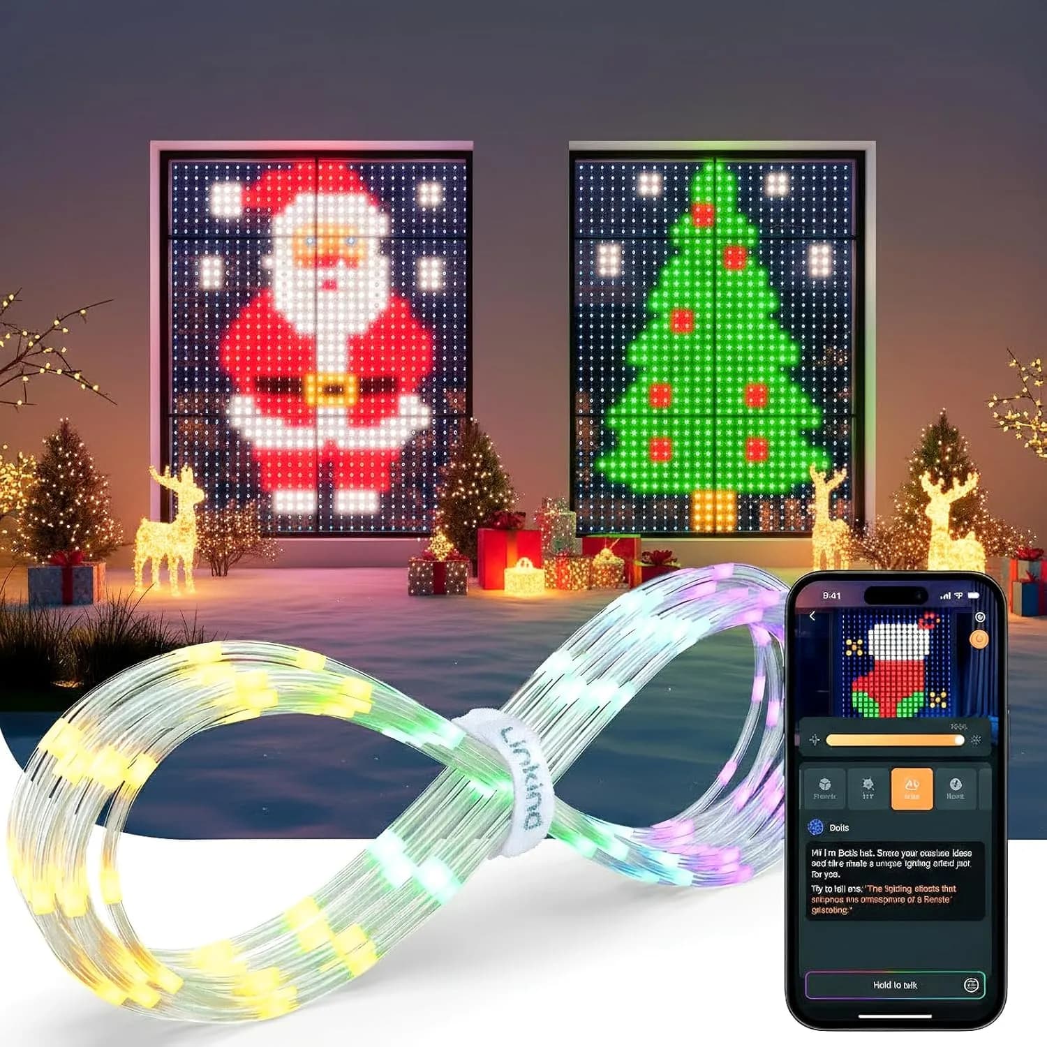 Гірлянда Smart-штора SFK-07 святкова LED-гірлянда для дому ∙ Світлодіодна штора з додатком SFK-07 20 ниток по 20 LED - зображення 1
