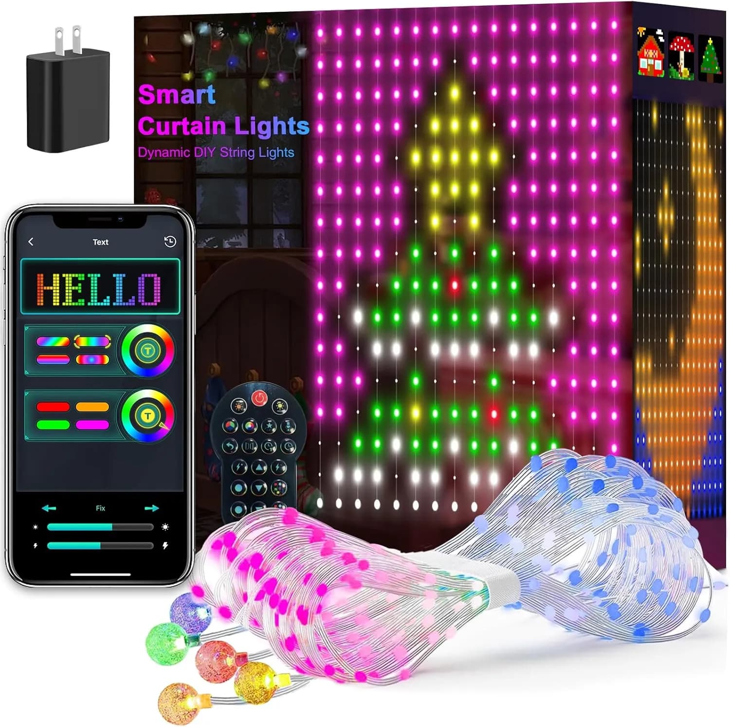 Гірлянда Smart-штора SFK-08 святкова LED-гірлянда для дому ∙ Світлодіодна штора з додатком SFK-08 20 ниток по 20 LED - зображення 1