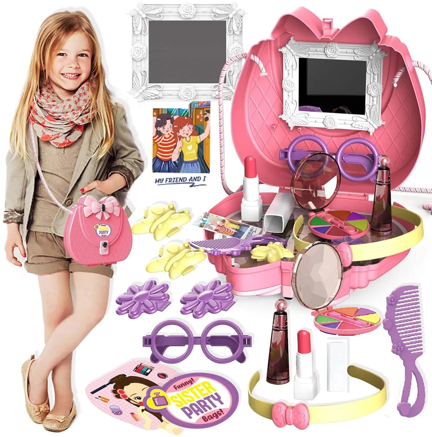 Дитячий косметичний набір Kids Pretend Toy Bag сумка для макіяжу з дзеркалом ∙ Ігровий набір Kids Pretend Toy Bag для дівчат - зображення 1