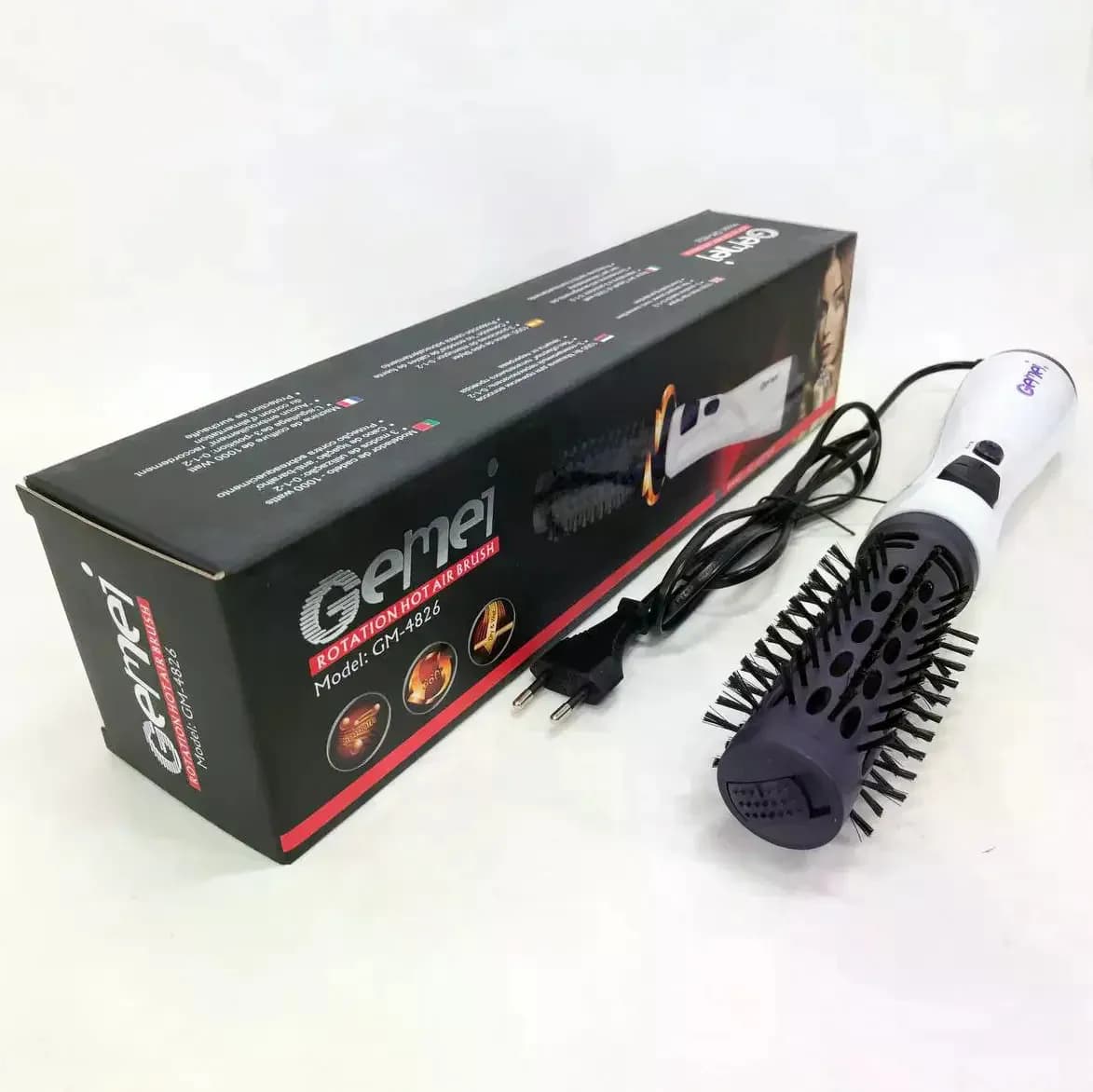 Фен-щітка для волосся GEMEI GM-4826 1000W • Обертовий фен-браш для сушіння, укладання, об’єму та створення природної хвилі - зображення 1