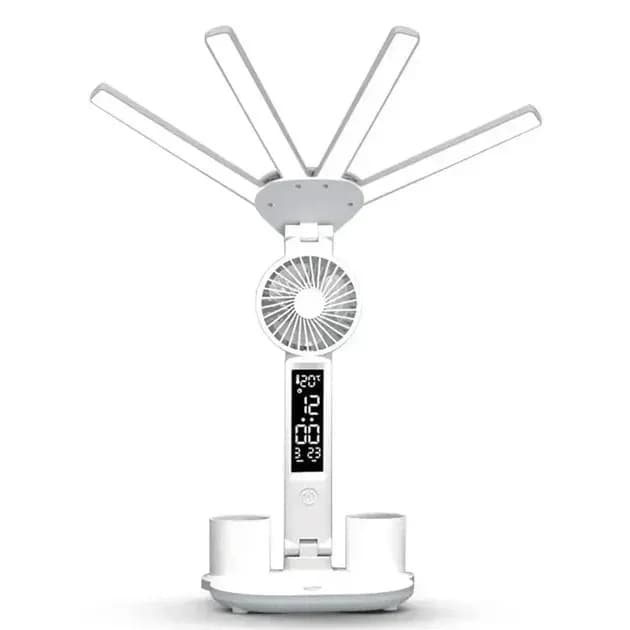 Настільна LED-лампа KRX-1011 з вентилятором, годинником і підставкою