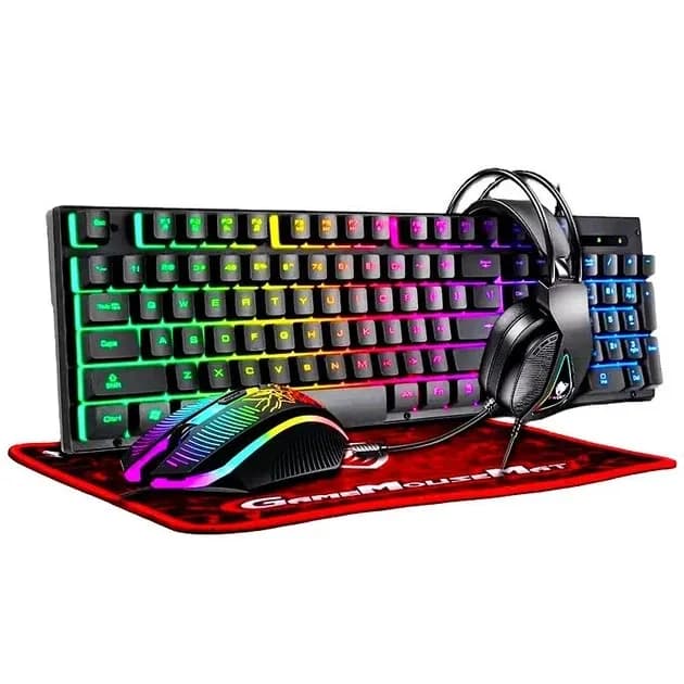 Ігровий комплект Gaming Combo 4-in-1 T-Wolf TF-400 чорний • Геймерський набір клавіатура, миша, навушники та килимок для ПК - зображення 1