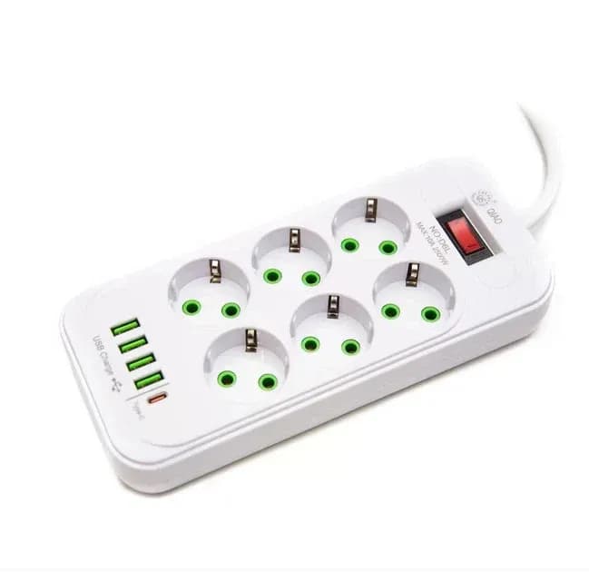 Мережевий подовжувач-фільтр PNS-03/D6 білий 3 м з LED-індикатором, 4 USB і PD Type-C - зображення 1