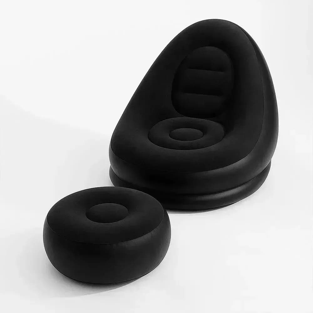 Надувний диван AIR SOFA з насосом чорний • Велюрове надувне крісло-диван для дому, дачі, відпочинку, пляжу та кемпінгу - зображення 1