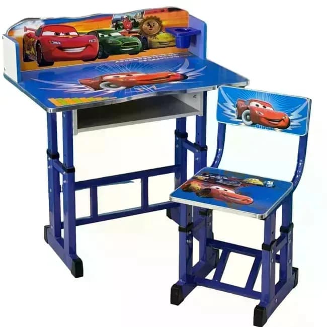 Набір дитячих меблів Disney Cars біло-блакитний • Регульована дитяча парта Disney Cars зі стільцем, полицею та підставкою для ніг - зображення 1