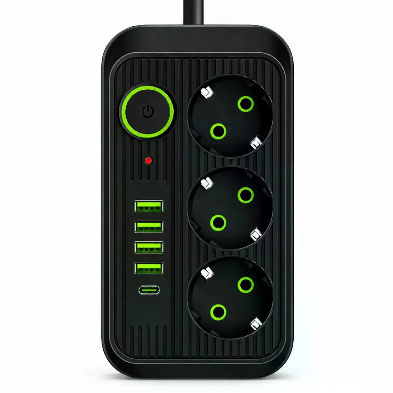 Мережевий фільтр Power Socket F09U 2500 Вт 2 м чорний • Подовжувач Power Socket F09U на 3 розетки з 4 USB, PD Type-C і вимикачем - зображення 1