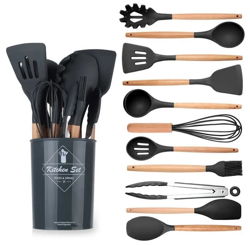 Набір кухонного приладдя Kitchen Set, 12 предметів ∙ Силіконові аксесуари для кухні з підставкою - зображення 1